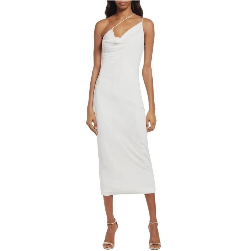 MISHA Saira Asymmetric Cowl Neck Cocktail Dress in Ivory Size 6 Off White Cream